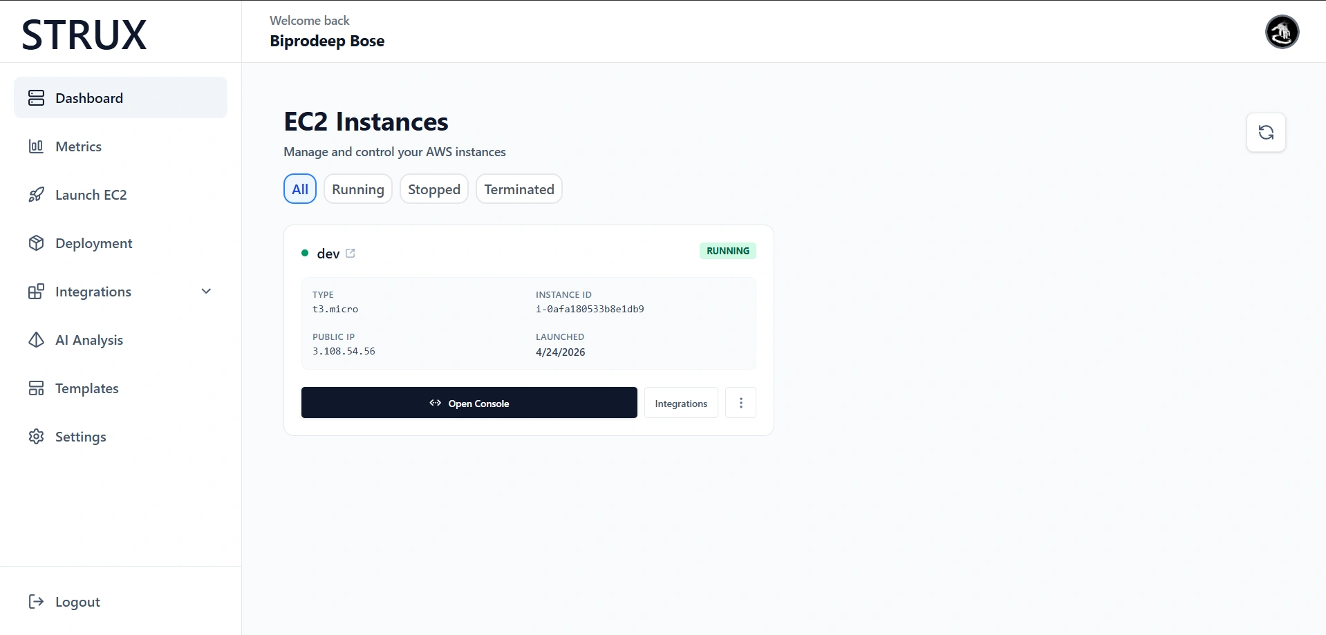 STRUX Dashboard — dashboard screenshot showing the dashboard interface